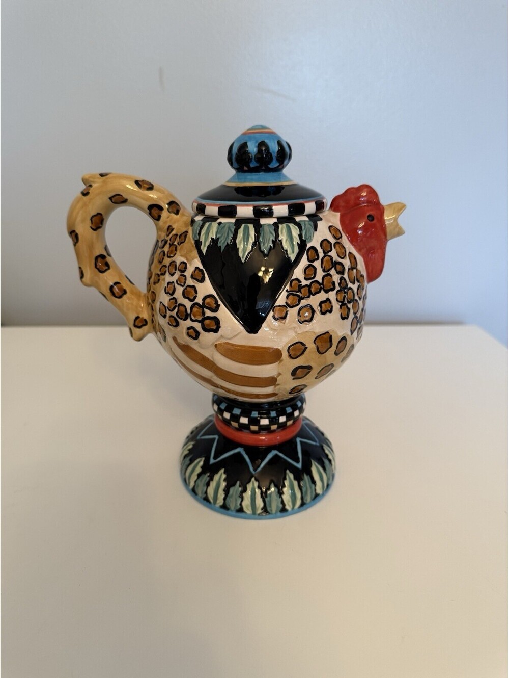 Safari Whimsy Decorative Display Rooster Teapot Piece, Hand Painted 9" Tall EUC